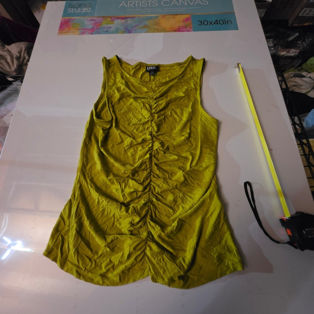 INC International Concepts Womens Ruched Sleeveless Top Chartreuse Green Size M
